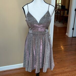 NWT B Darlin from Macy’s BLUSH colored metallic sparkly dress Sz 3/4 w/ straps